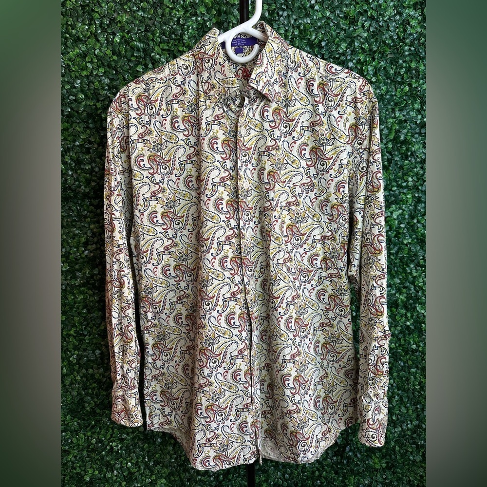 Alan Flusser Men’s Paisley Print Long Sleeve Small Button Down Dress Shirt